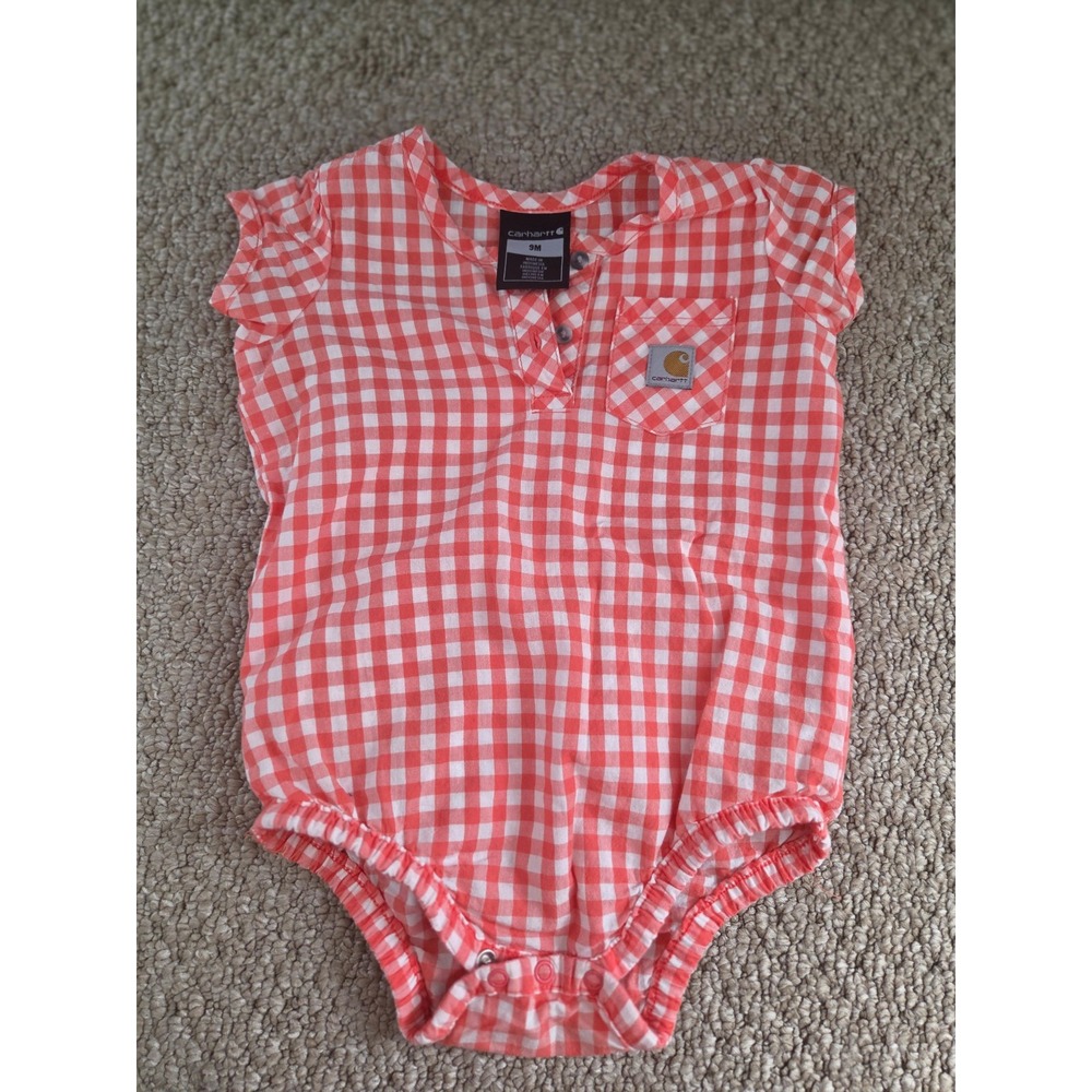 Carhartt baby girls red gingham romper size 9 months